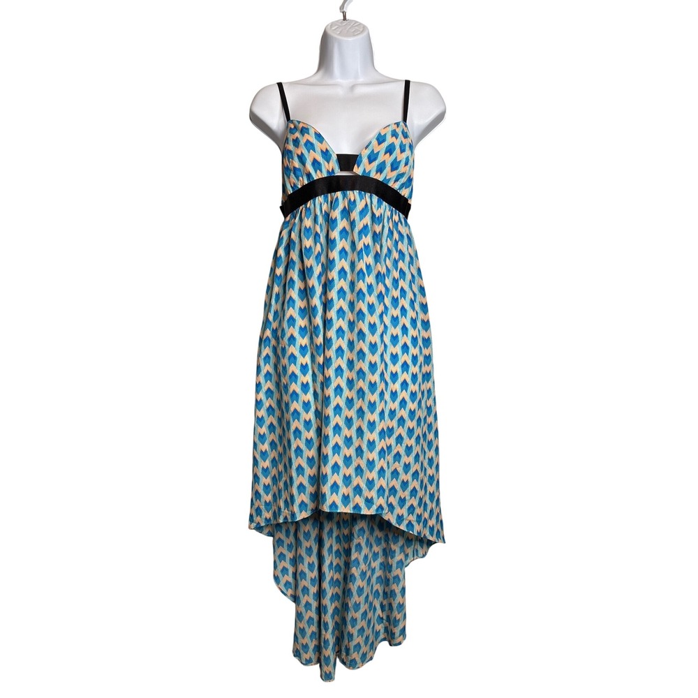 LF‎ Millau Womens Blue Geometric Print High Low Hem Dress Sz M Flowy Boho Flirty